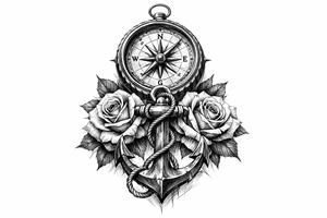 a compass under it an anchor and roses. tattoo idea