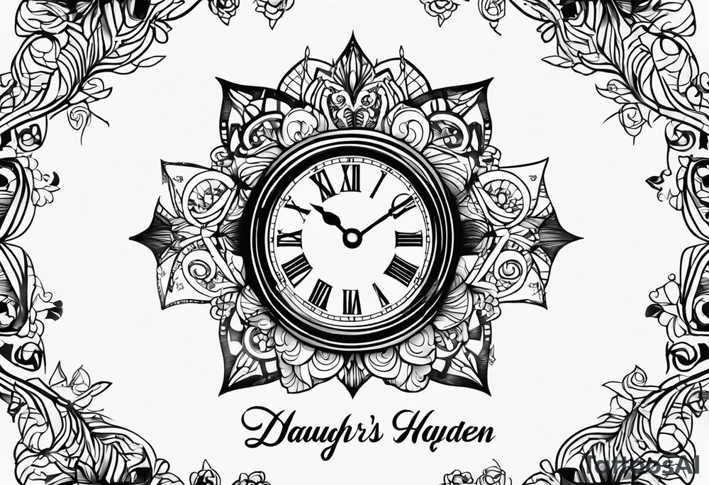 Daughters name Hayden clock time born 3:15 and date of birth 13/05/19 tattoo idea