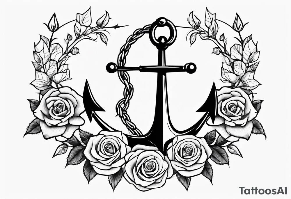 Anchor entwined with roses and thorns tattoo idea