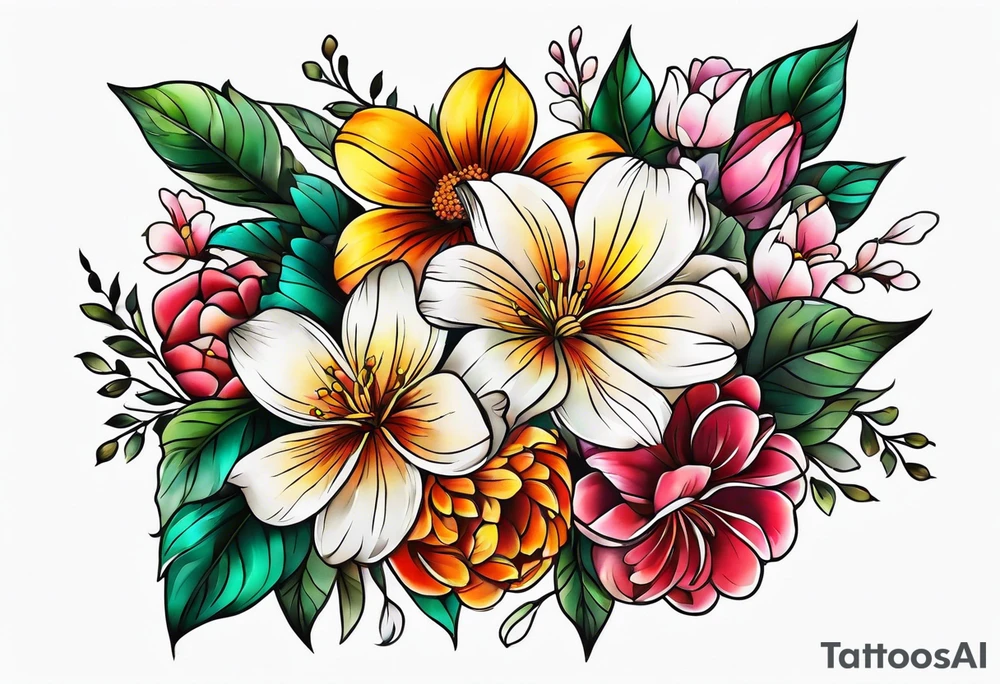 Collarbone tattoo of bright colorful flowers tattoo idea
