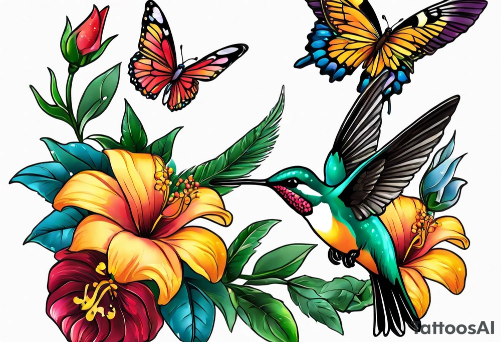 🇬🇭, 🇨🇼, flowers, hummingbirds,  butterflies tattoo idea