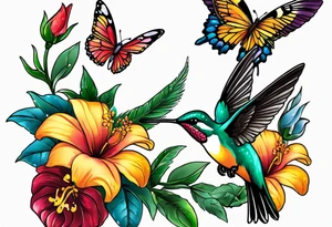 🇬🇭, 🇨🇼, flowers, hummingbirds,  butterflies tattoo idea