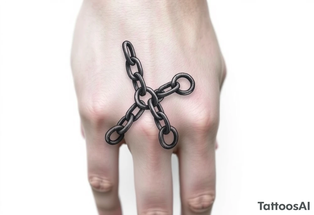 gothic chains intertwined on index finger and thumb connecting together as if you’re grabbing something tattoo idea