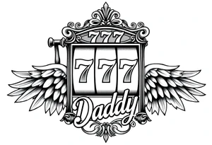 Slot machine with 777 and word Daddy with angel wings tattoo idea