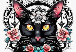Black cat with a funny swrater ahirt tattoo idea
