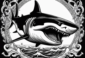 megalodon ni text vertically with the shark and the water wrapping around the text tattoo idea