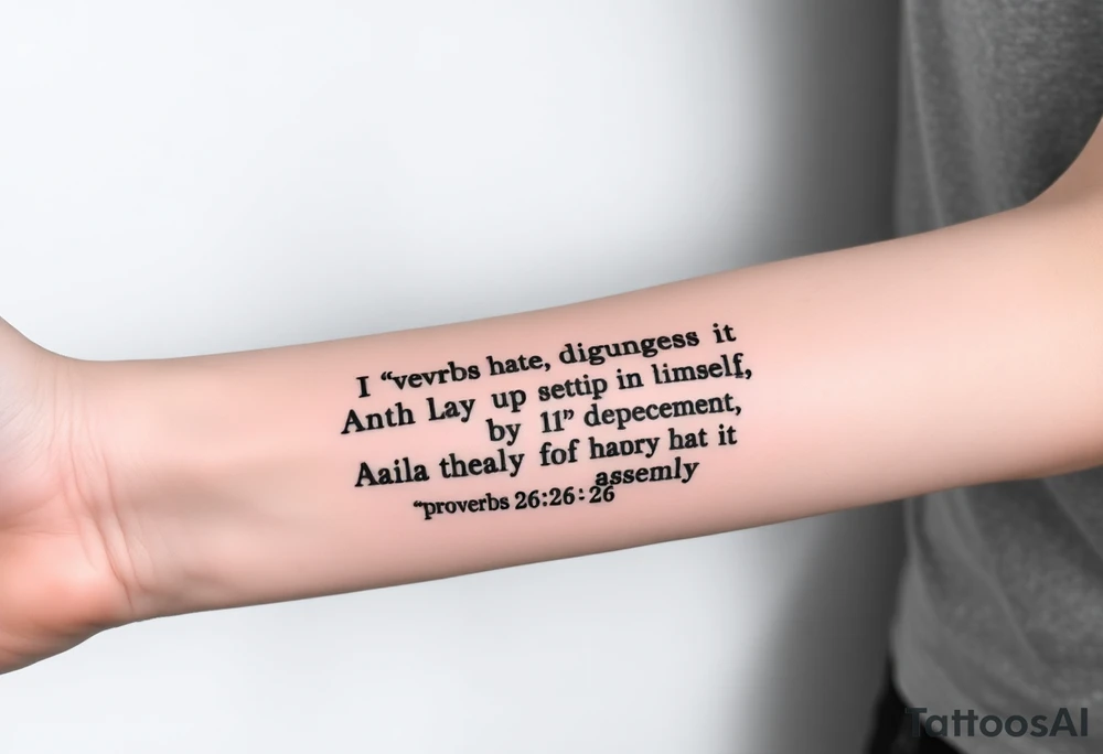 proverbs 26:25-26
He who hates, disguises it with his lips,And lays up deceit within himself,Their hatred may be concealed by deception,but their wickedness will be exposed in the assembly. tattoo idea