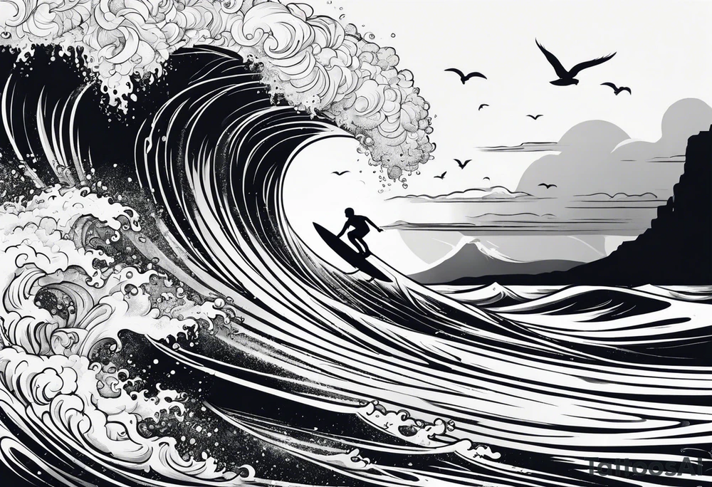 Surfing skeleton tattoo idea