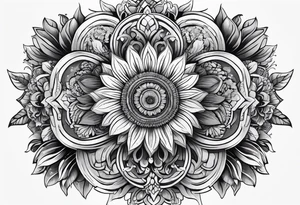 Bali gates of heaven black and grey with sunflower tattoo idea