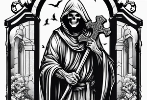 grim reaper walking cemetery tattoo idea