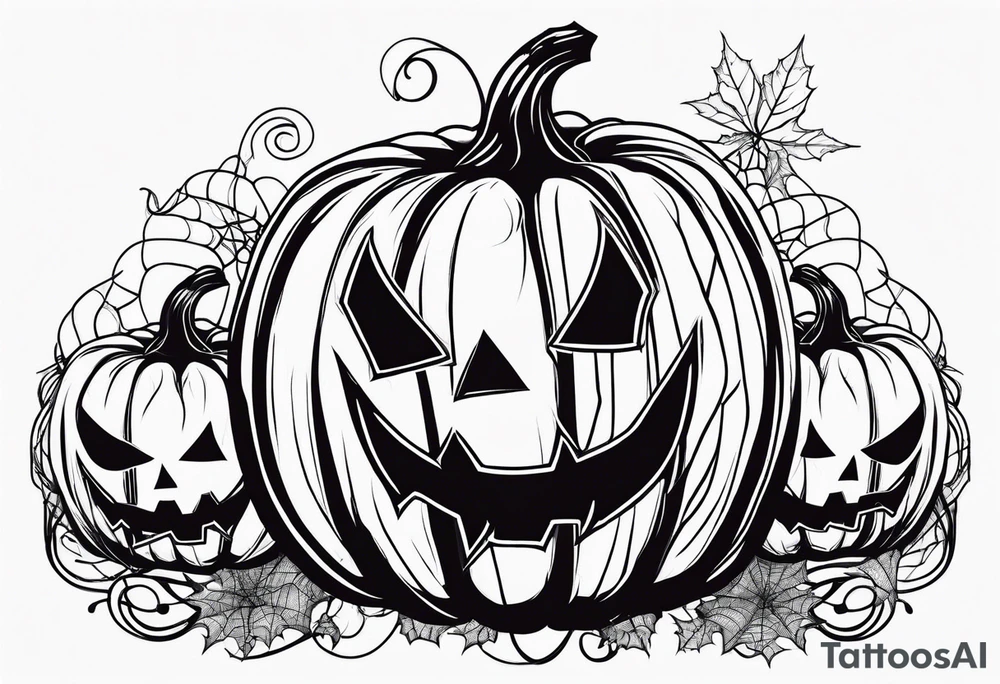 scary pumpkins with a spidernet in the background tattoo idea