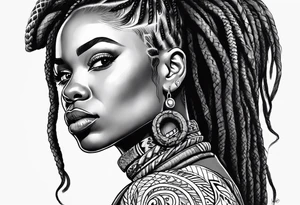 African woman  with snake dreads tattoo idea