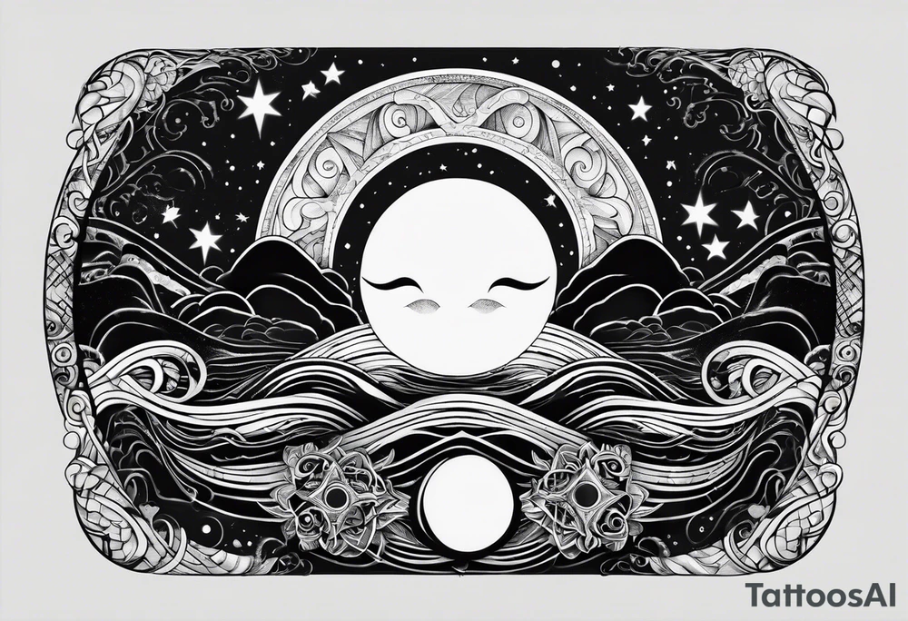 infinity symbol with the sun by one side and the moon by the other, no borders, nothing around, just those shapes tattoo idea