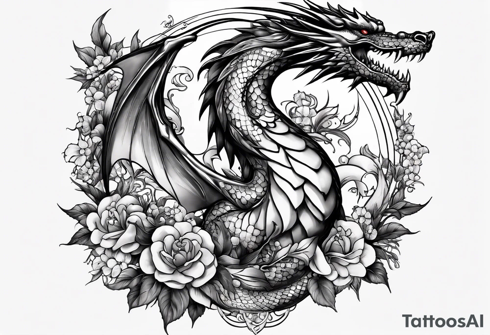 Drachen mit Kirschblüten tattoo idea
