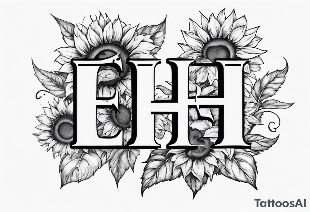 Tattoo combining the letters E and H with a sunflower image tattoo idea