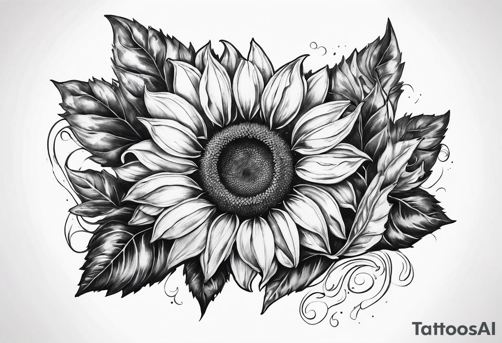 Realistic Horseshoe around a sunflower tattoo idea