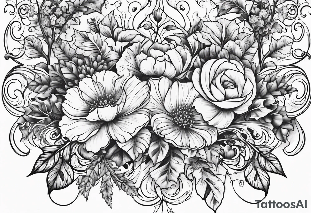 Wildflowers and ivy vines tattoo idea