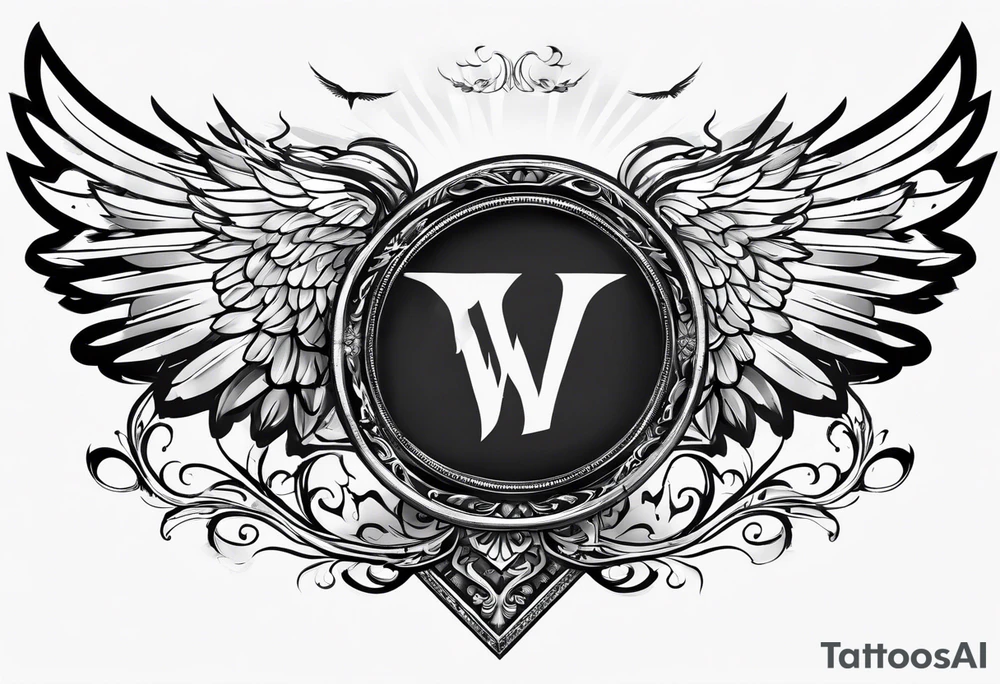 The word Glenn on a banner with angel wings tattoo idea