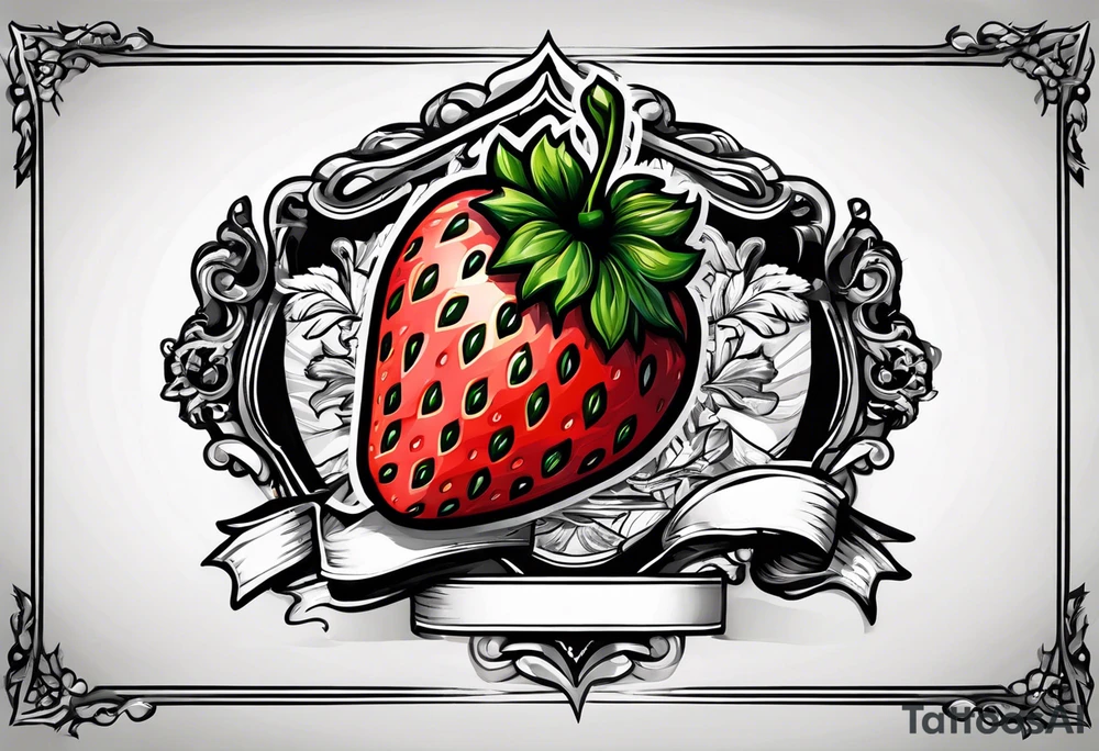 simple single  Strawberry with banner across it that says Pops tattoo idea