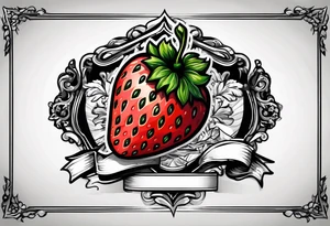 simple single  Strawberry with banner across it that says Pops tattoo idea