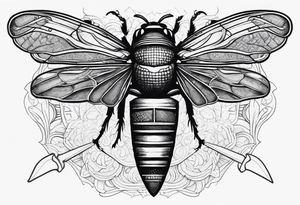 Cicada stippled and shaded with sword going through it tattoo idea