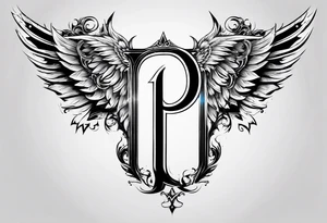 Letter P with angle wings , small size for hip tattoo idea