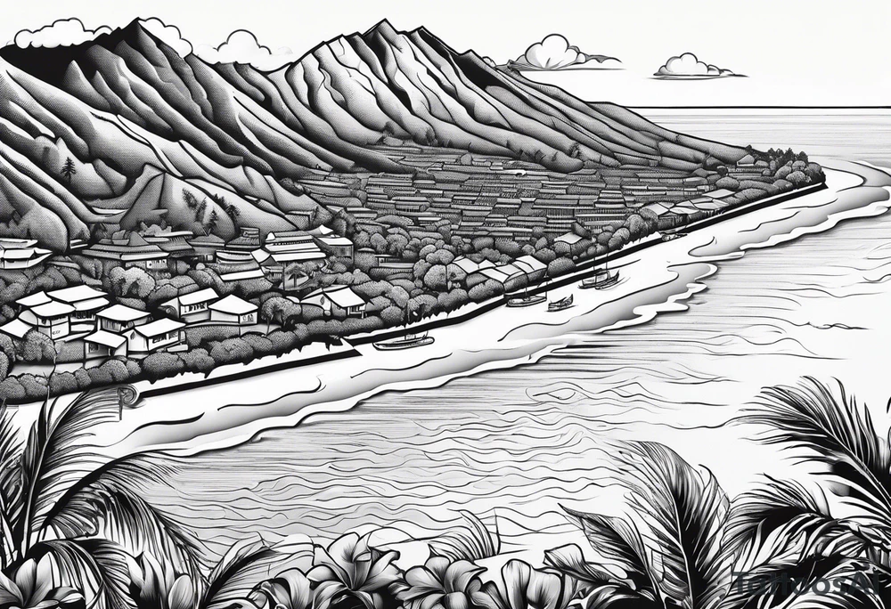big island of hawaii map in polynesian style tattoo idea