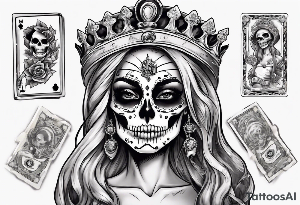 santa la muerta with money and crown
on the card tattoo idea