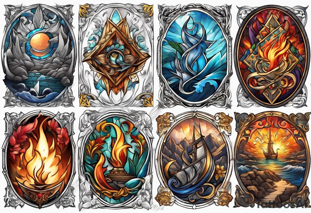 All 4 elements surrounding a broken sword tattoo idea