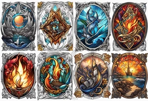 All 4 elements surrounding a broken sword tattoo idea