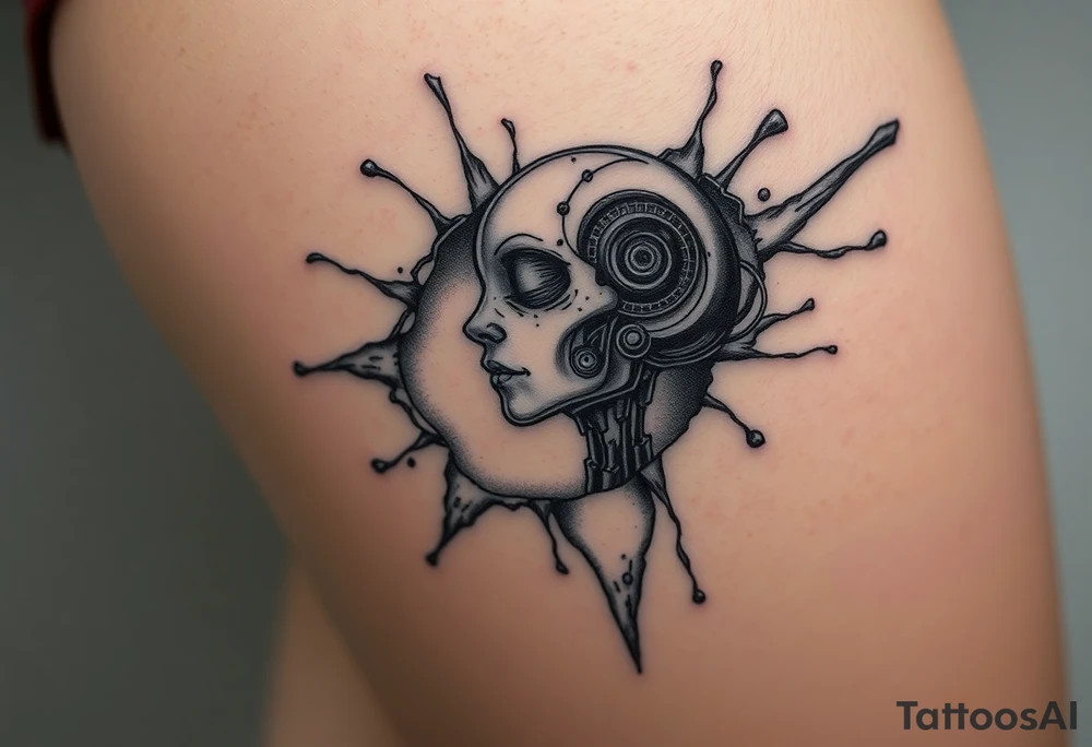 A big slash wound revealing a robotic under the skin tattoo idea