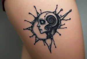 A big slash wound revealing a robotic under the skin tattoo idea