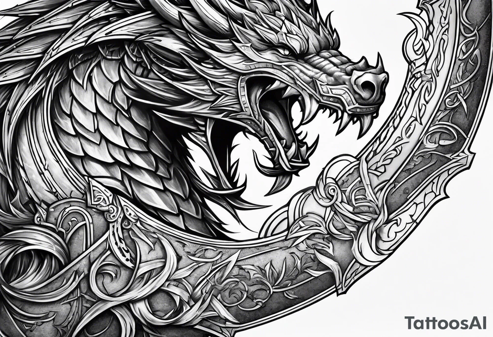 Valhalla sword shield dragon axe viking tattoo idea