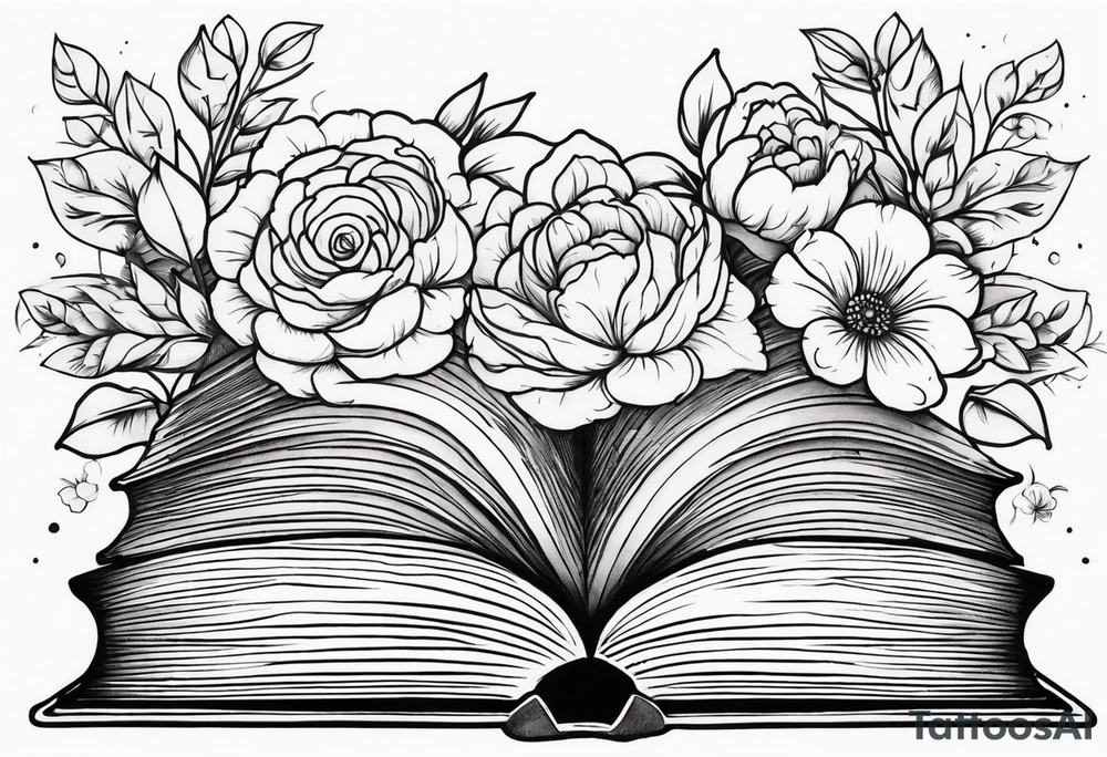 Books and flowers fantasy tattoo idea