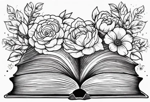 Books and flowers fantasy tattoo idea