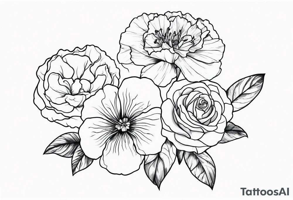 Flower heads of primrose 2 carnation and rose together tattoo idea