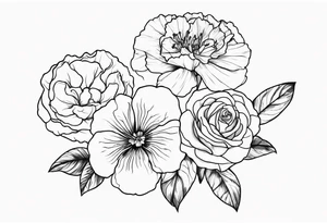 Flower heads of primrose 2 carnation and rose together tattoo idea
