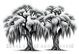 2 Oak trees with a lot of Spanish moss in a cemetery tattoo idea