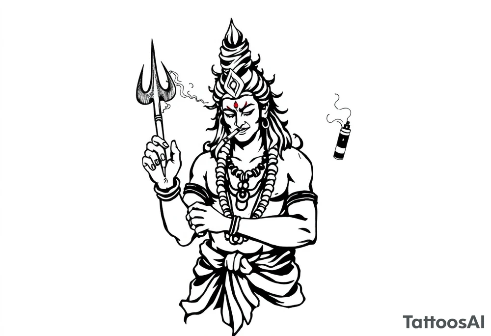 Shiva smoking a joint with one hand and spraying with another hand tattoo idea