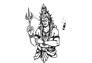 Shiva smoking a joint with one hand and spraying with another hand tattoo idea