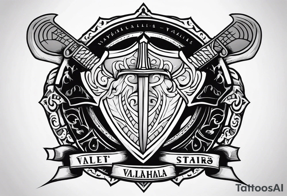 Valhalla Stairs sword shield axe armour tattoo idea