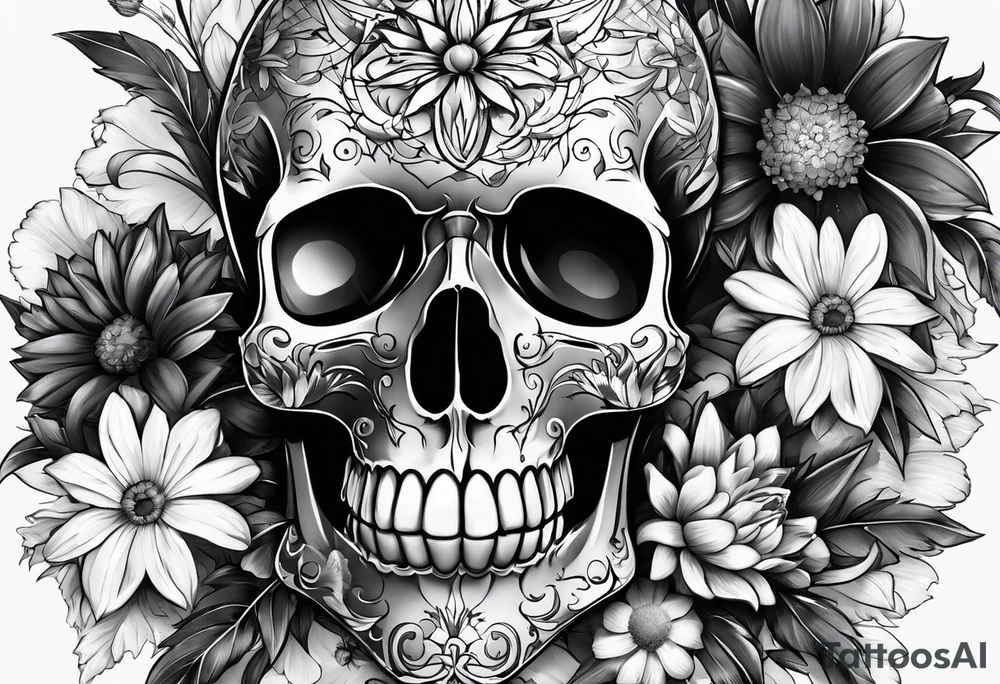 skull and aster tattoo idea