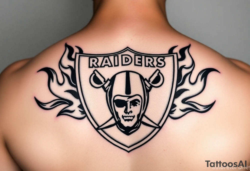 Casino themed Las Vegas Raiders with flames tattoo idea