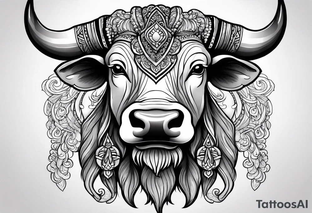 Black and white, grey Thai yak tattoo idea
