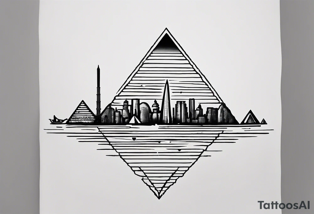 Craft a concise yet powerful tattoo that blends the Pyramids of Giza with the Manhattan skyline as the backdrop, seamlessly integrating the Nile River with the Hudson River. Keep it simple, focusing on key elements like pyramid silhouettes and iconic skyscrapers, allowing the rivers to converge naturally. Opt for a balanced composition with minimal detailing, capturing the essence of your Egyptian heritage alongside your life in New York tattoo idea