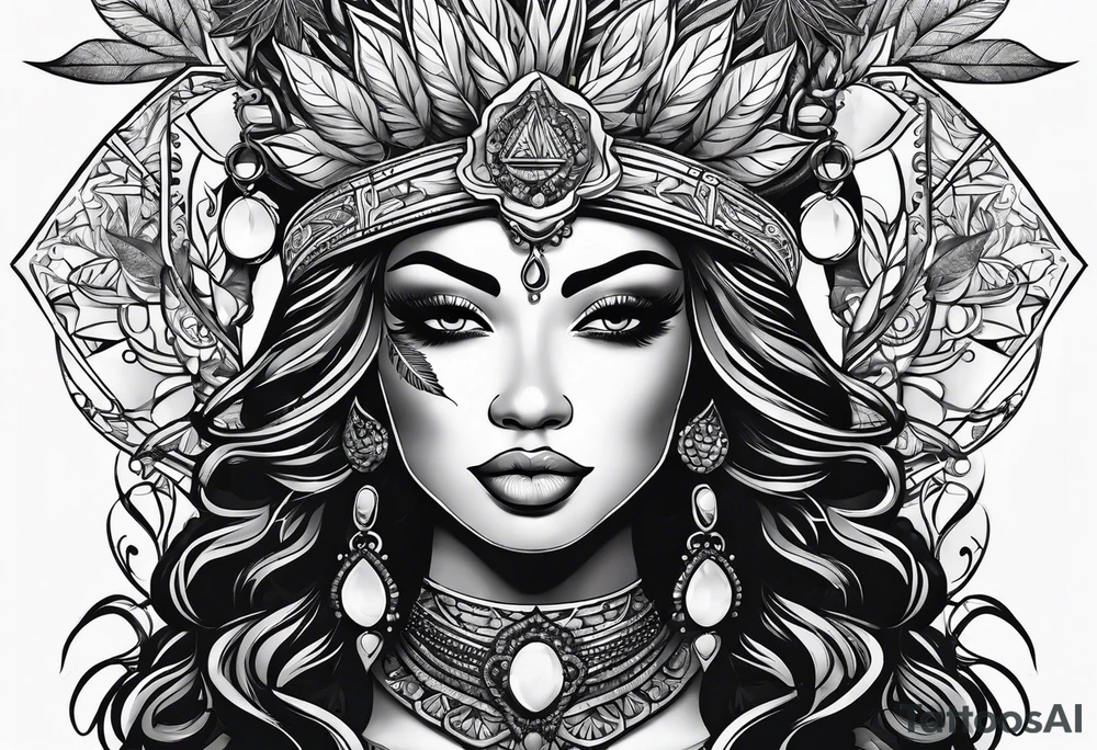 Black Goddess of marijuana tattoo idea