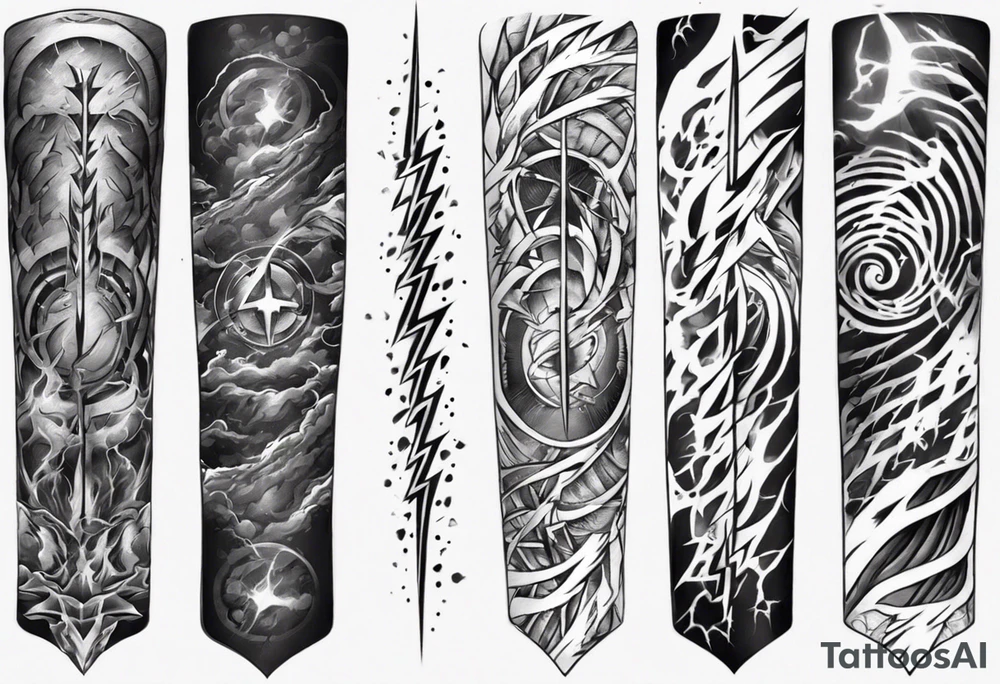 forearm sleeve thunder pattern tattoo idea