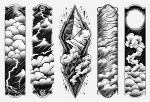 forearm sleeve lightning and clouds pattern tattoo idea