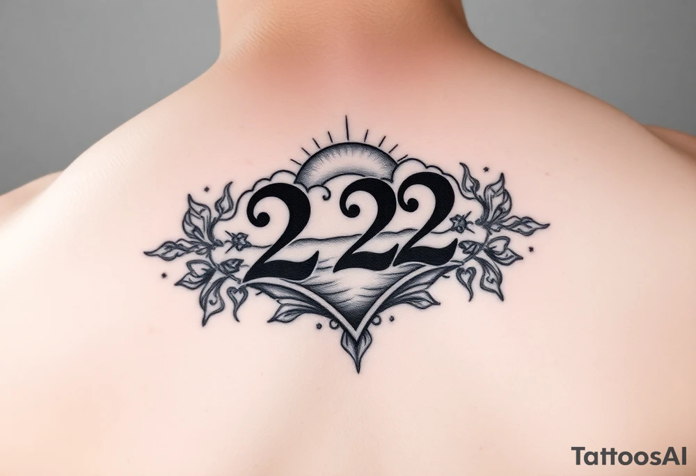 Bold 222 surrounded with sunset and love and stardust and vibration tattoo idea