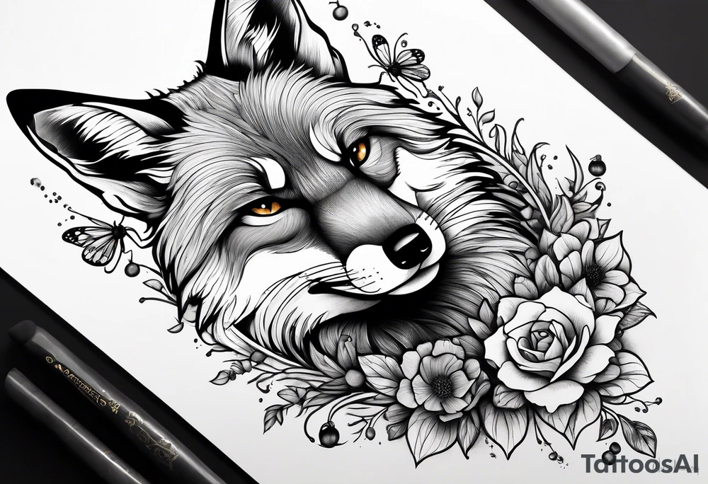A forearm tattoo of a fox and a honey bee tattoo idea